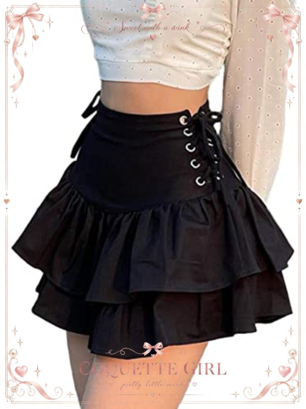 Pleated Skater Skirt with Chain High Waist A-Line Ruffle Goth Punk